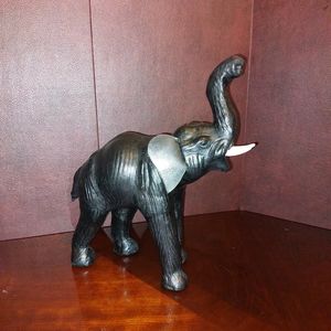 Vintage 1960s  Black Leather Elephant, Animal Lover, Home Decor, Animal Art Gift